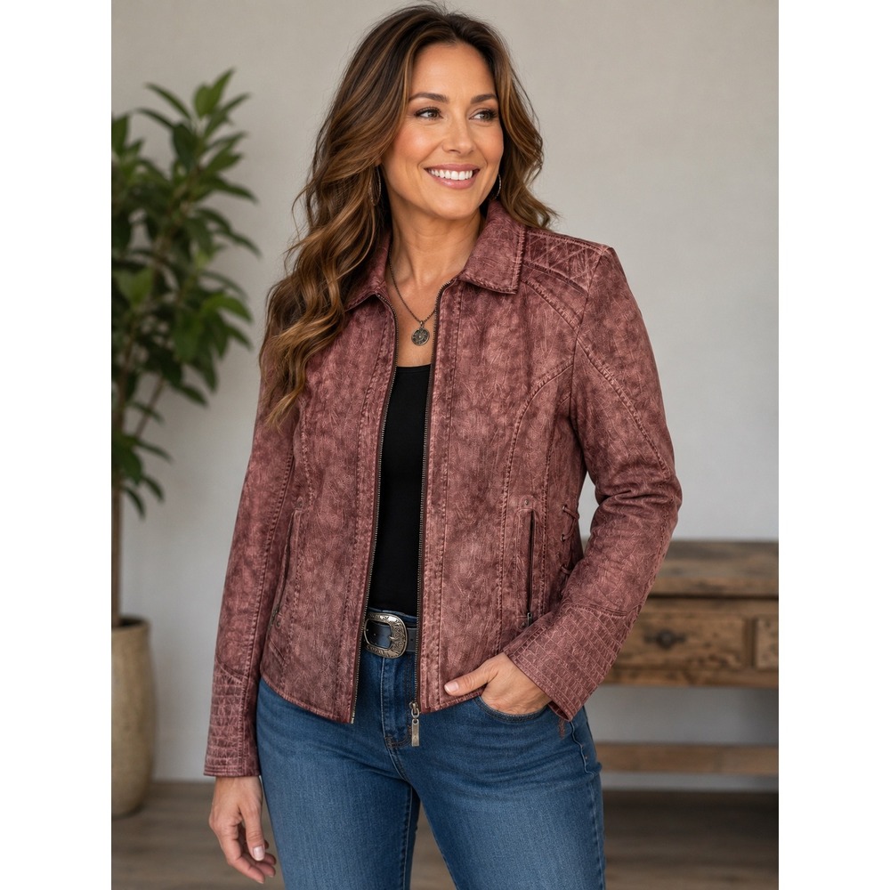 Montana Co Faux Leather Moto Jacket Burgundyβ Lace Up Side Womens XL
